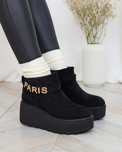 Royalfashion Črni ženski škornji a'la snežni škornji z ornamentom Parisela