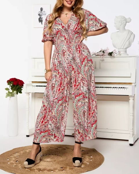 Royalfashion Wzorzysty kombinezon damski w kolorze czerwonym