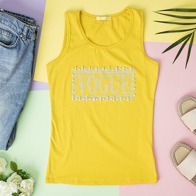 Royalfashion Żółty damski top z cyrkoniami