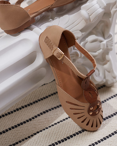 Royalfashion Beżowe damskie baleriny ażurowe z wycięciem po bokach Erraf