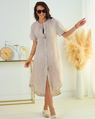Royalfashion Lanena ženska obleka oversize