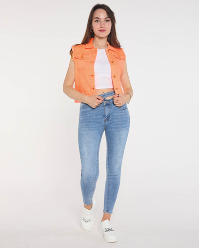 Royalfashion Pomarańczowa jeansowa kamizelka damska