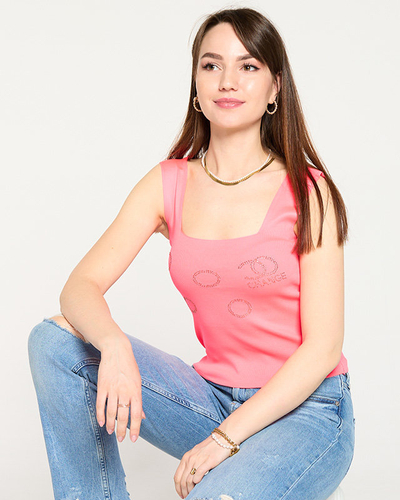 Royalfashion Damski neonowy różowy top ze złotymi cyrkoniami