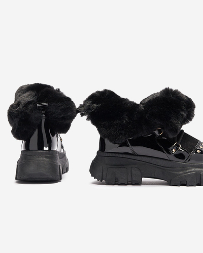 Royalfashion Czarne damskie sznurowane buty a'la śniegowce Fentes