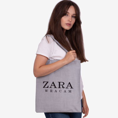 Szara materiałowa torba z napisem - Akcesoria
