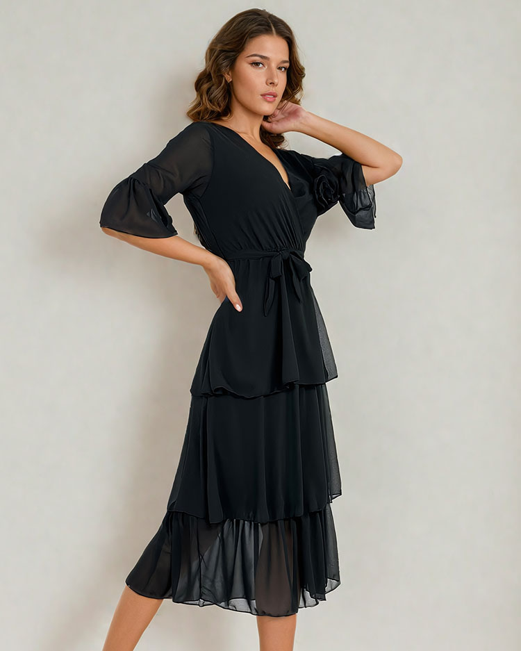 Royalfashion Ženska midi obleka z volančki