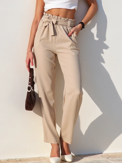 Royalfashion Preproste ženske hlače iz tkanine z pasom