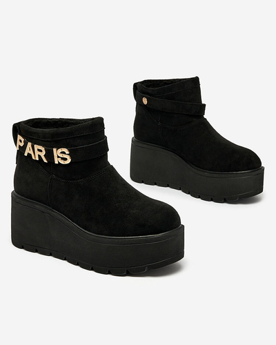 Royalfashion Črni ženski škornji a'la snežni škornji z ornamentom Parisela