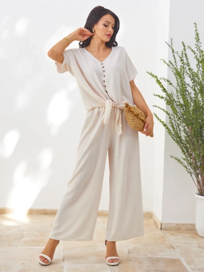 Royalfashion Ženski casual set s kratkimi rokavi in širokimi hlačami