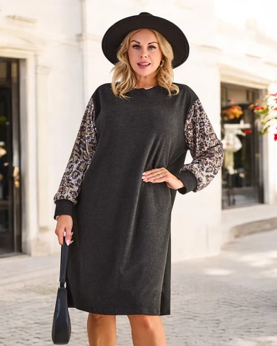 Royalfashion Ženska tkanina haljina s ukrasnim rukavima VELIČINA