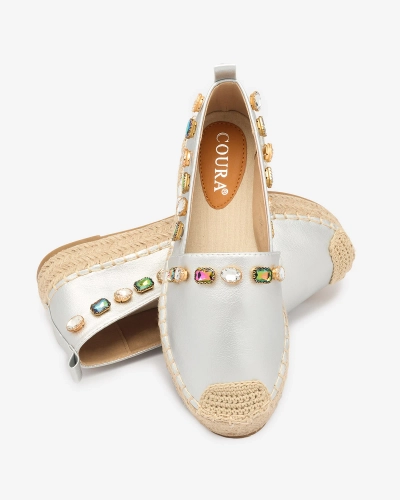 Royalfashion Damskie srebrne espadryle z kryształkami Ziennie