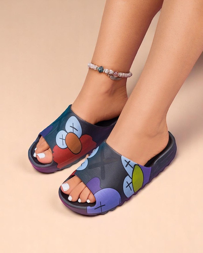 Royalfashion Ženske japonke iz črne gume s potiskom Pfizz