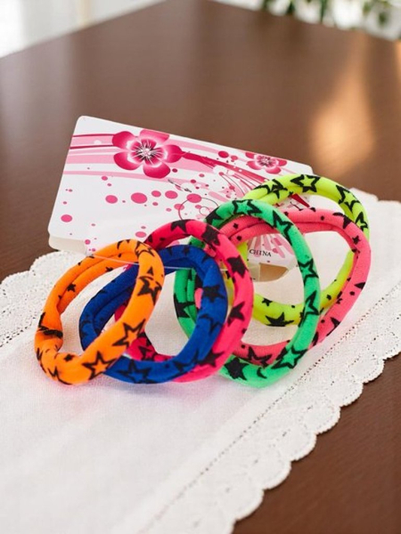 Royalfashion Komplet 6 pisanih elastik za lase Starina z zvezdicami