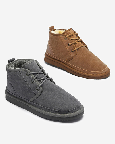 Royalfashion Szare wiązane damskie buty a'la śniegowce z futerkiem Miusho