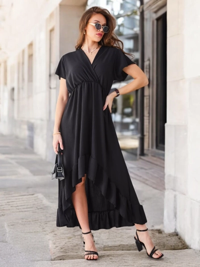 Royalfashion Ženski midi obleka z asimetričnim robom