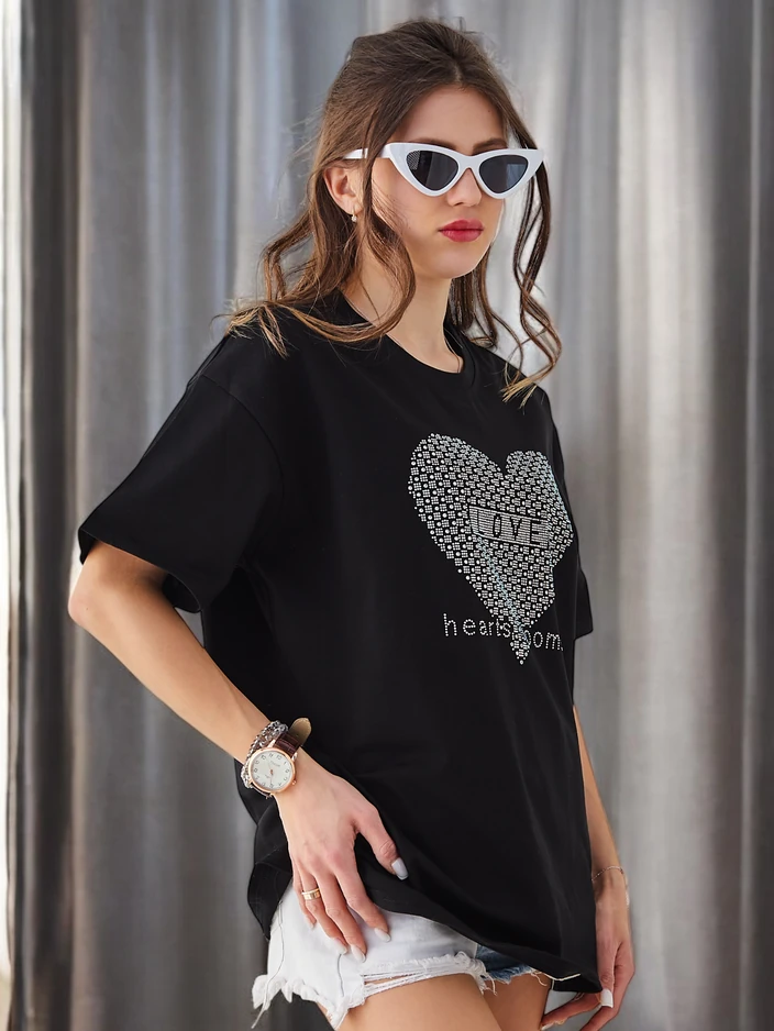 Royalfashion Ženska bombažna majica LOVE z diamanti