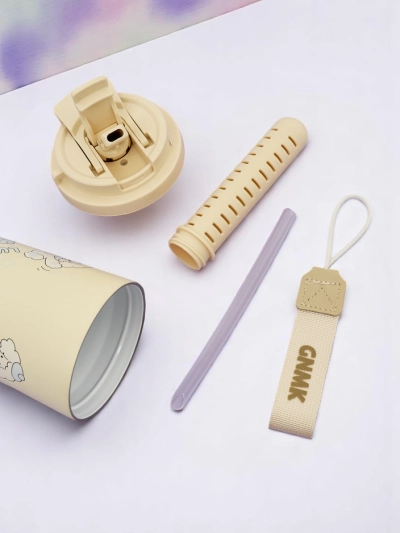 Royalfashion Termo mug s košarico, slamico in izlivom Happy Dog