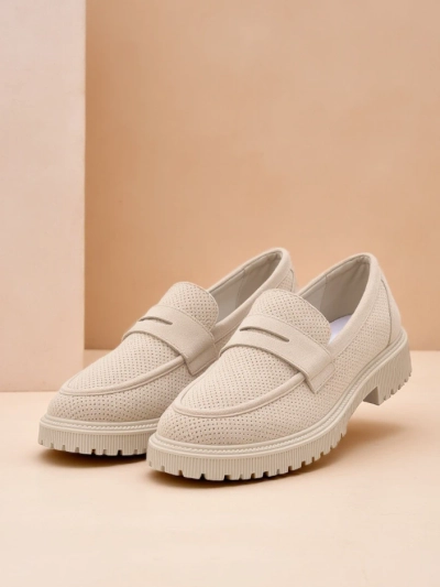 Ženski loafers Callista bež, ekološko usnje, ravna peta 4 cm