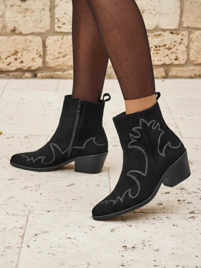 Ženski gležnarji kavbojski stil Velvet Ash – s peto