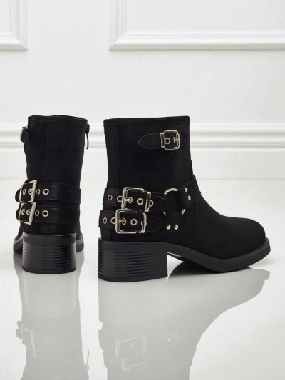 Botas tobilleras de mujer de ante ecológico con hebillas Valtos