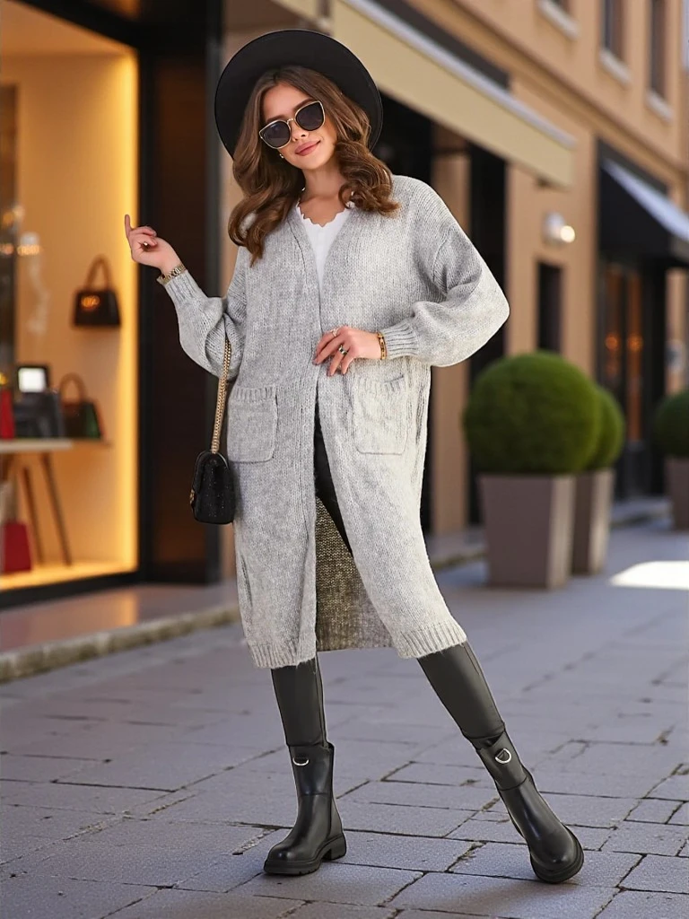 Royalfashion Pleteni ženski pončo džemper