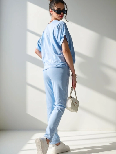 Royalfashion Ženski bombažni set s kratkimi rokavi in ravnimi hlačami