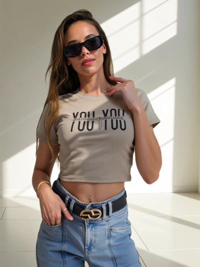 Royalfashion Ženski bombažni crop top z napisom