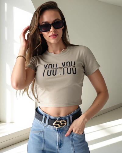 Royalfashion Ženski bombažni crop top z napisom