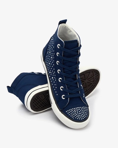 Royalfashion Granatowe wysokie trampki z cyrkoniami Totulu