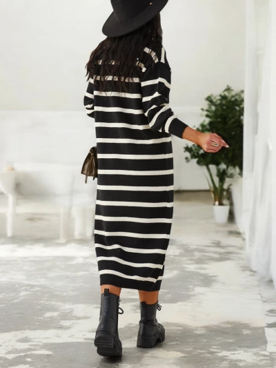 Royalfashion Ženska duga prugasta džemper haljina