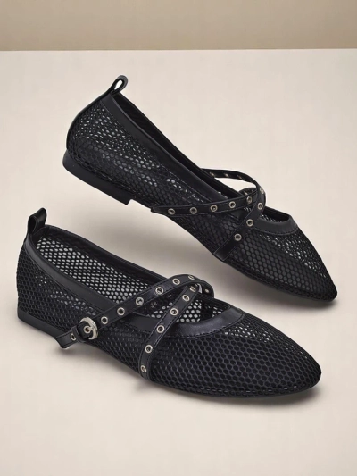 Mrežaste balerinke s plosko peto Royalfashion Arethusa Nero