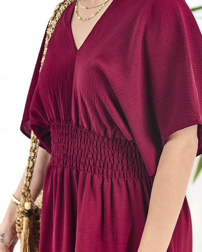 Royalfashion Bordowa damska sukienka midi