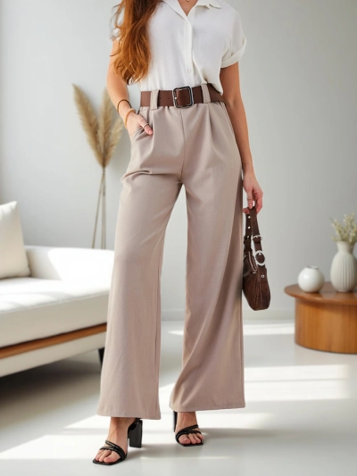 Royalfashion Široke ženske hlače z pasom