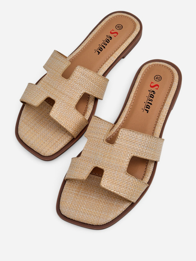 Ženski sandali bež Letizia udobni ravni ekološko usnje poletje