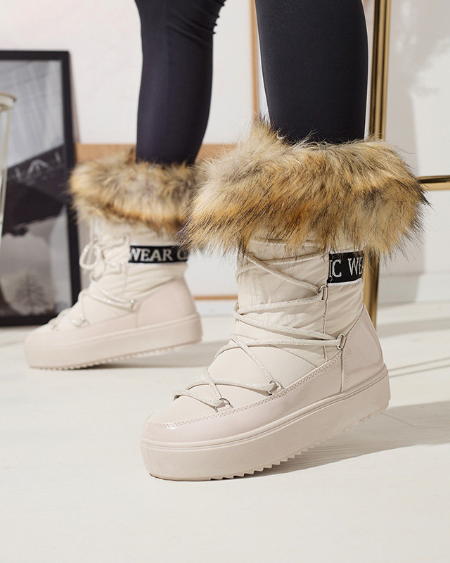 Royalfashion Beżowe damskie wsuwane buty a'la śniegowce z futerkiem Lilitsa