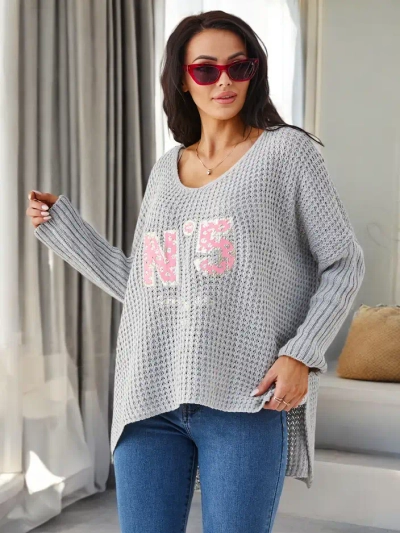 Royalfashion akrilni ženski pleteni pulover z natisi