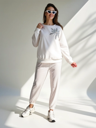 Royalfashion Ženski viskozni komplet s cvetom