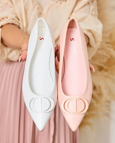Royalfashion Svetlo rožnate ženske balerinke s koničastim prsti in okrasom Manixyjevega noska