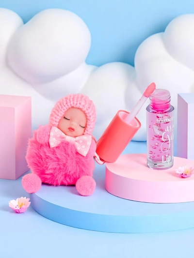 Lip gloss za otroke s punčko Temno roza