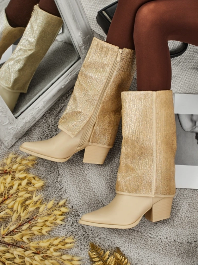 Ženski gležnarji iz eko usnja s peto in okrasnim zgornjim delom Virelia