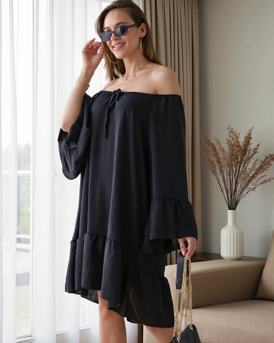 Royalfashion Ženska obleka brez naramnic z naborki, oversize