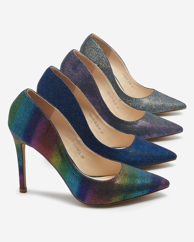 Royalfashion Grafitowe holograficzne damskie czółenka na szpilce Soddo