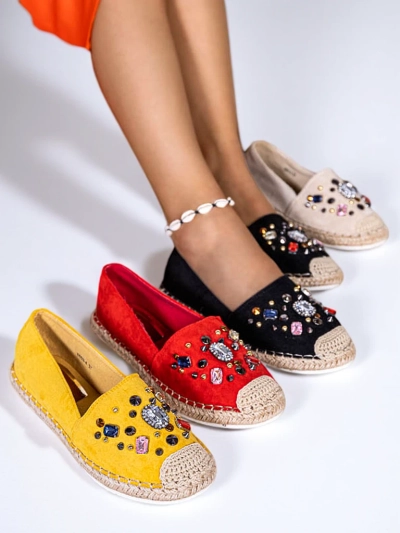 Royalfashion Czerwone damskie eko-zamszowe espadryle z cyrkoniami Mediros