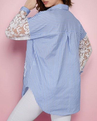 Royalfashion Ženska črtasta srajca s čipko