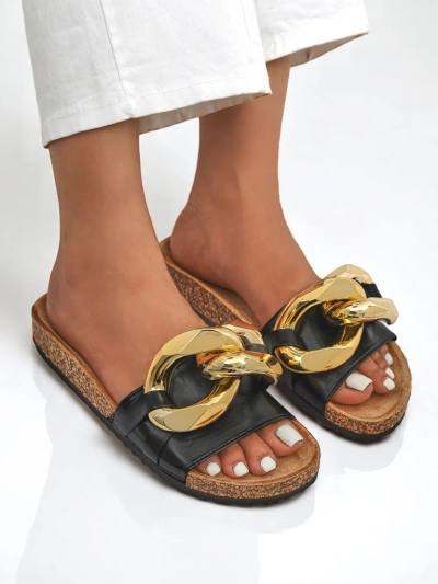 Royalfashion Črni ženski natikači z okrasjem Sofig