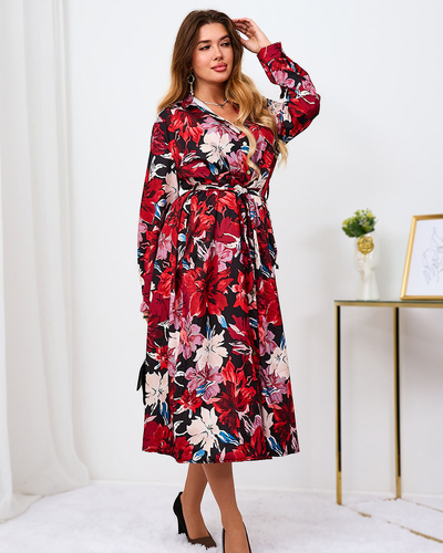 Royalfashion Rdeča in bordo vzorčasta ženska maksi obleka