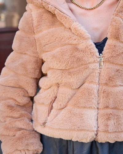 Royalfashion Dvostranska ženska jakna s krznom v svetlo rjavi barvi