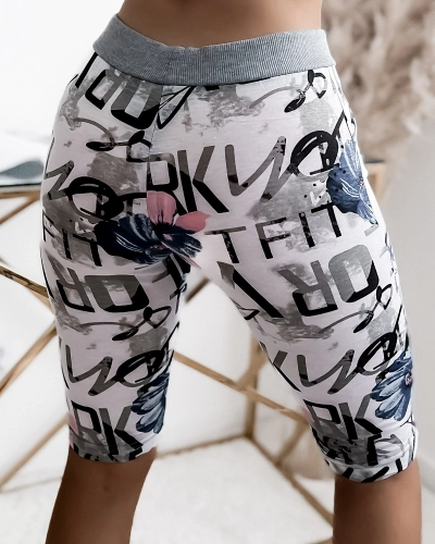 Royalfashion Ženske 3/4 kratke hlače z belim in modrim potiskom PLUS SIZE