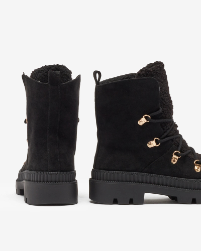 Royalfashion Črni izolirani ženski škornji traper z ovčjo kožo Lery Walk