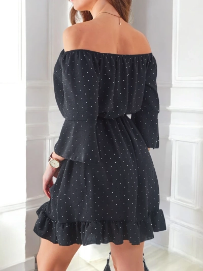 Royalfashion Ženska mini obleka brez naramnic z dolgimi rokavi in kamenčki